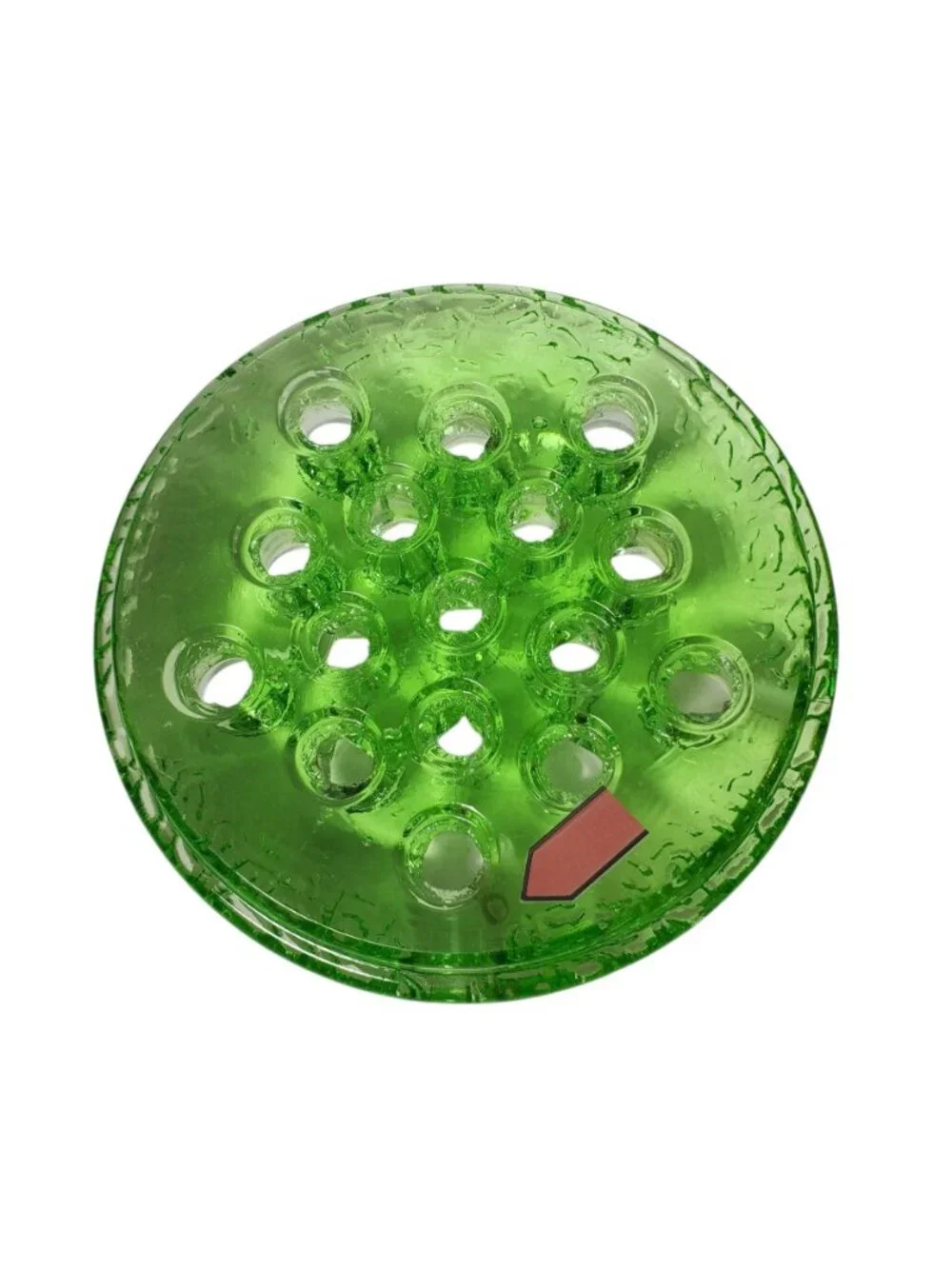 Antique Green Uranium Depression Vaseline Glass Flower Frog 16-Hole Glows c. 190